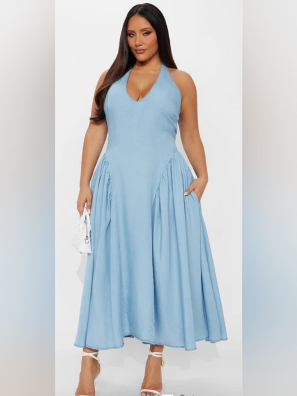 Halter chambray midi dress